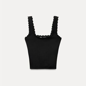 black scallop stretch knit top